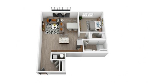 Floor plan for 1 bed, 1 bath, 771 sqft